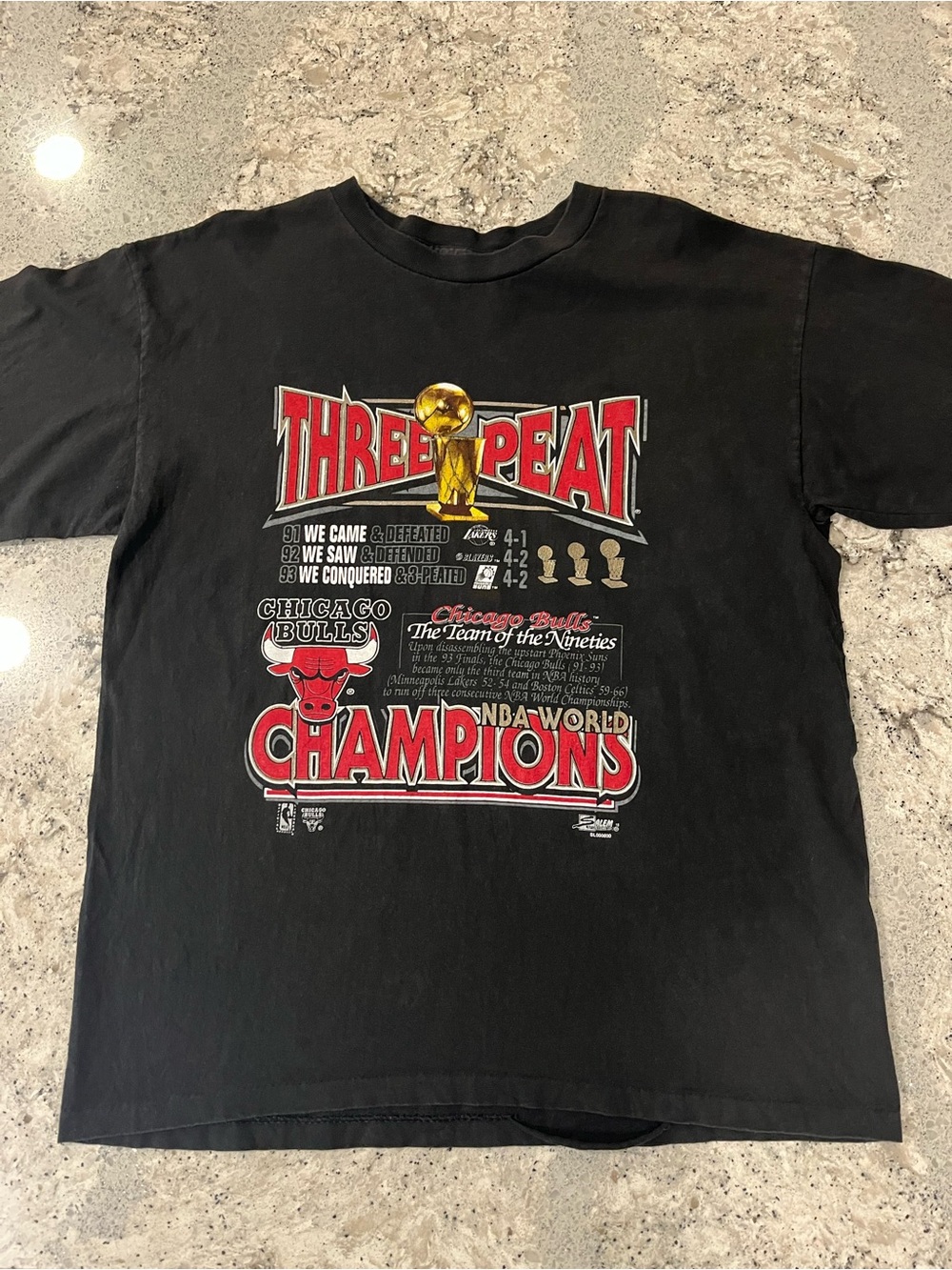 Vintage 90s Chicago Bulls Three Peat World Champions Tee